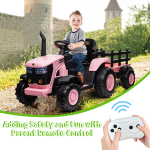 12V Kids Electric Ride-On Tractor with Trailer and Remote Control Toy Car for Toddlers Trend Times 2