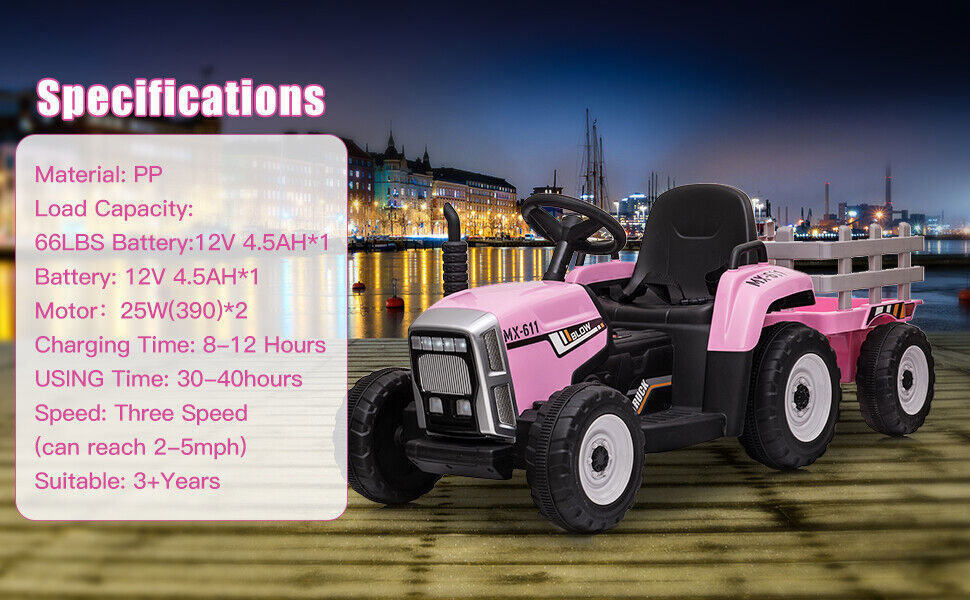 12V Electric Kids Tractor with Trailer Toddler Ride-On Car and Remote Control Trend Times 3