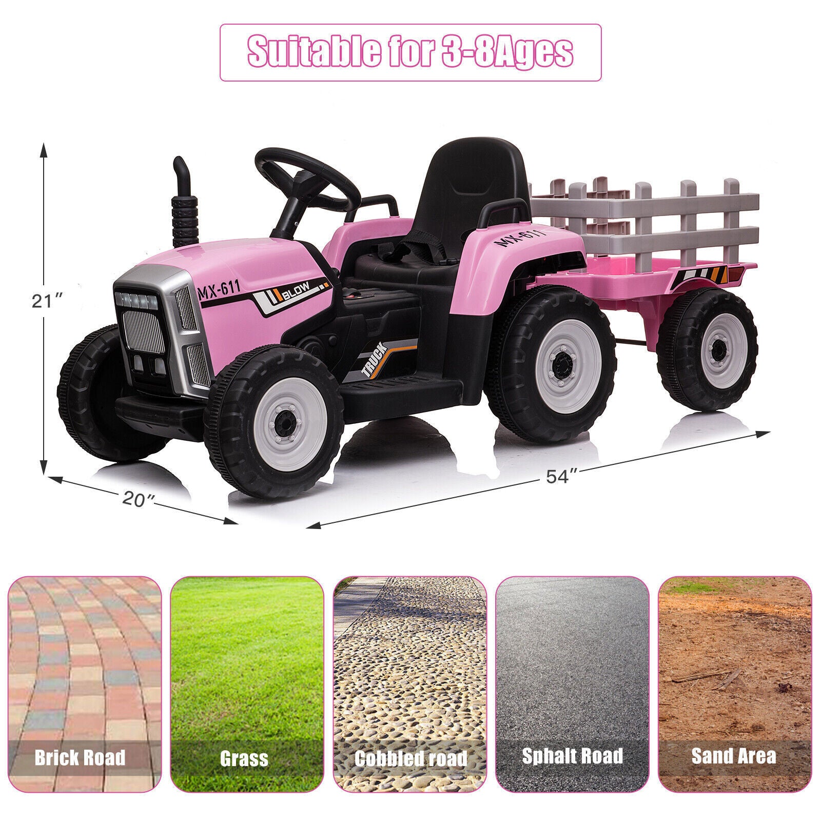 12V Electric Kids Tractor with Trailer Toddler Ride-On Car and Remote Control Trend Times 5