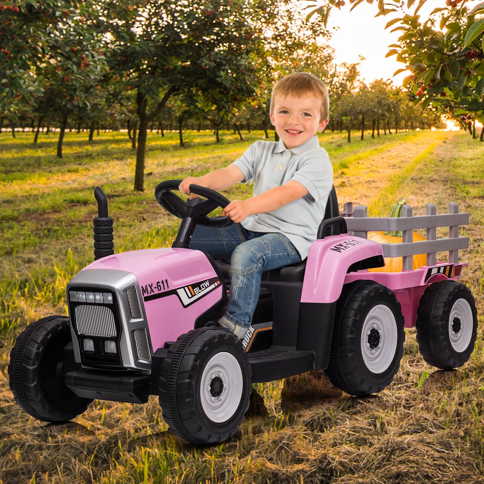 12V Electric Kids Tractor with Trailer Toddler Ride-On Car and Remote Control Trend Times 7