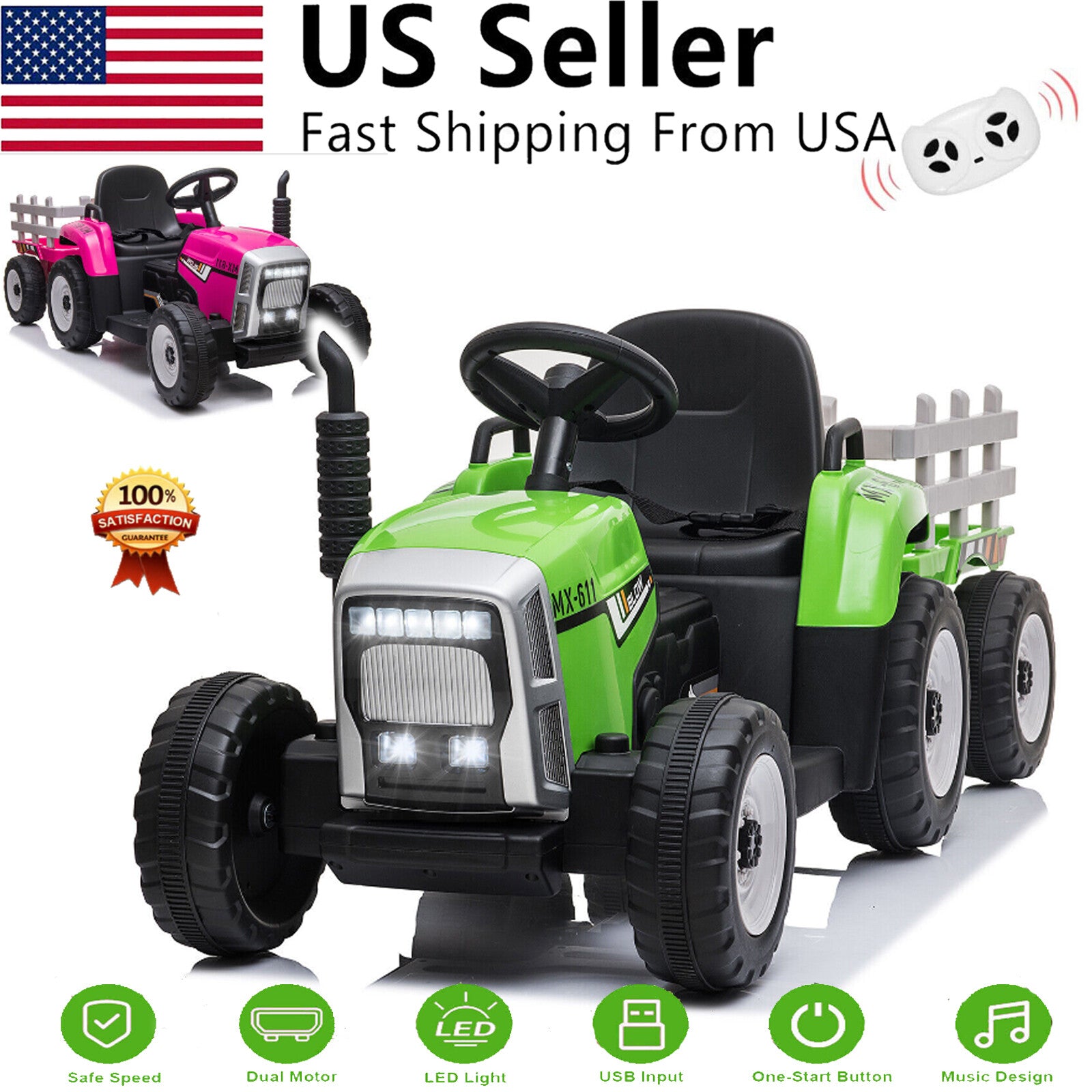 12V Kids Electric Ride-On Tractor with Trailer and Remote Control Trend Times 1