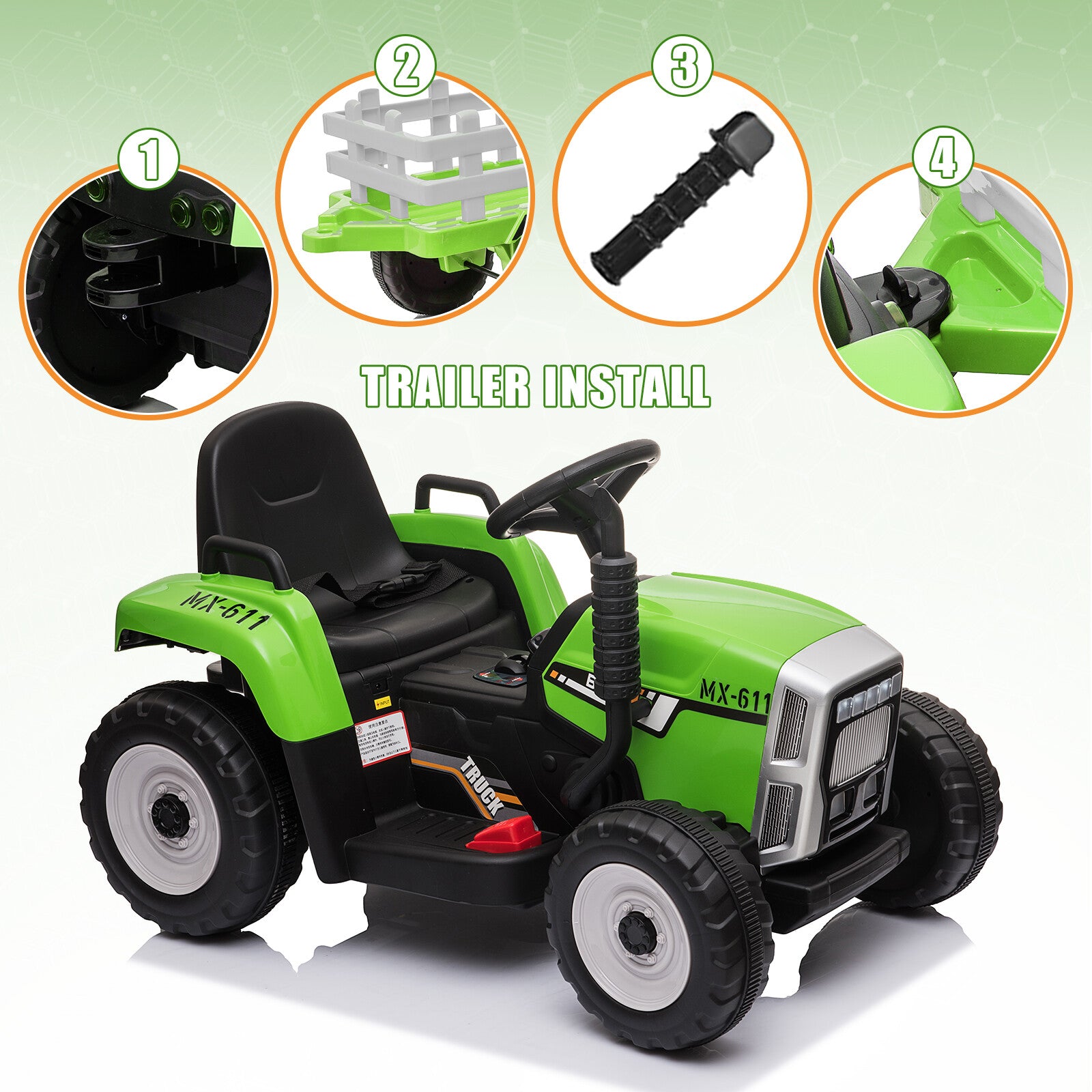 12V Electric Kids Tractor with Trailer Toddler Ride-On Car Remote Control and LED Lights Trend Times 7