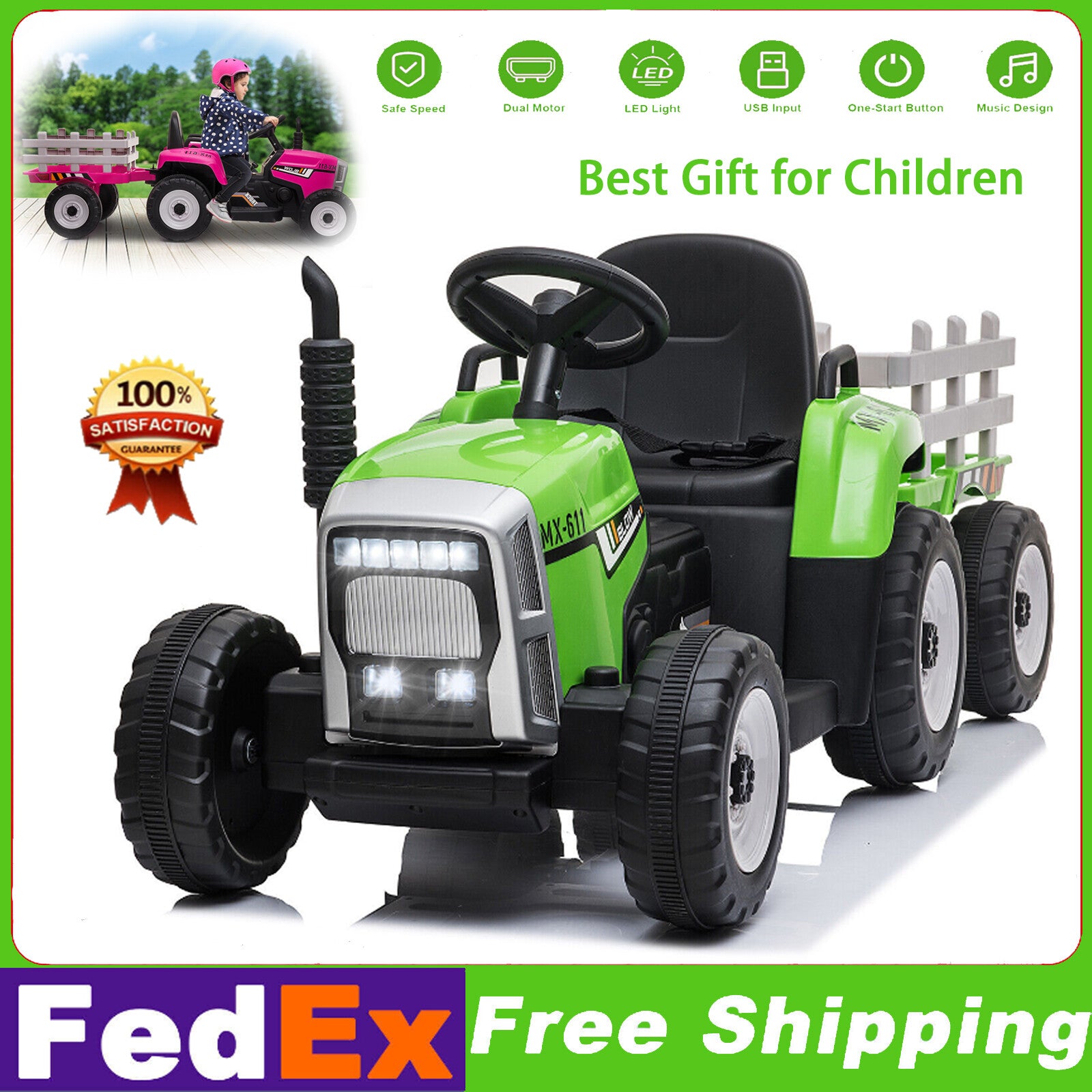 12V Kids Electric Ride-On Tractor with Trailer and Remote Control for Toddlers Trend Times 1