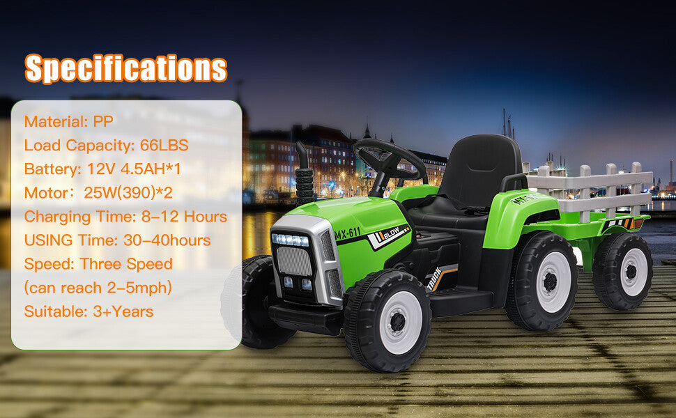 12V Electric Kids Tractor with Trailer Toddler Ride-On Car and Remote Control Trend Times 8