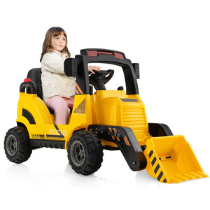 12V Kids Ride-On Construction Tractor with Horn, Music, and LED Tail Lights - Yellow Trend Times 0