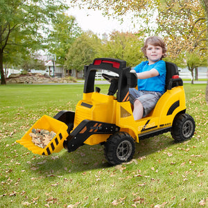 12V Kids Ride-On Construction Tractor with Horn, Music, and LED Tail Lights - Yellow Trend Times 2