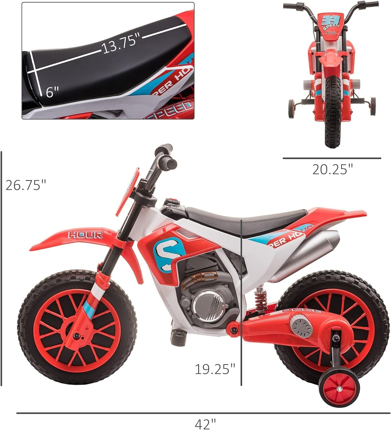 12V Kids Electric Ride-On Dirt Bike Motorcycle Toy with Training Wheels Trend Times 4