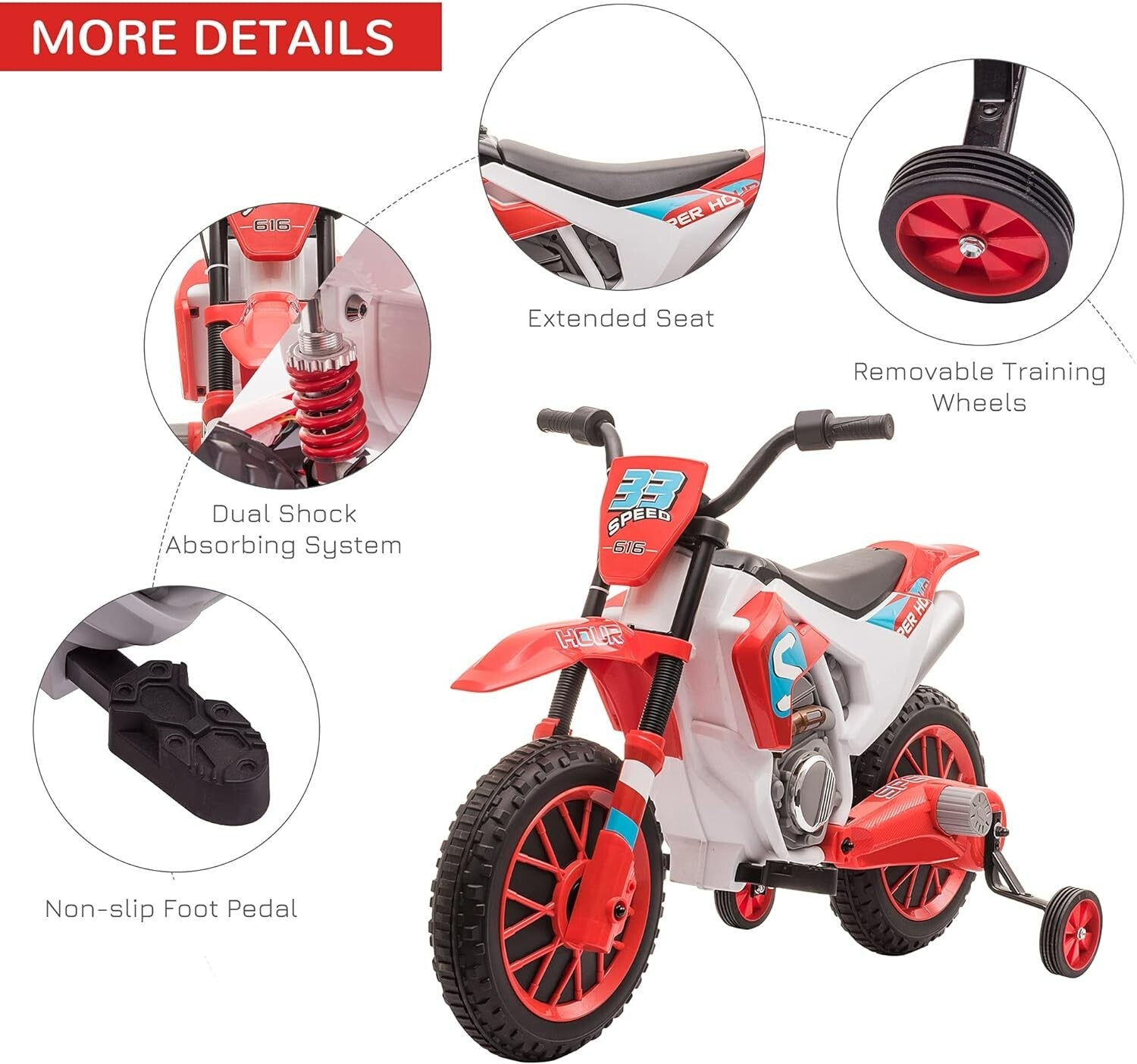 12V Kids Electric Ride-On Dirt Bike Motorcycle Toy with Training Wheels Trend Times 5