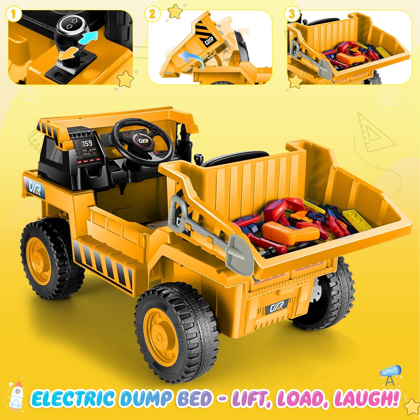 12V Kids Electric Ride-On Dump Truck with Remote Control, Music, and Functional Dump Bed Trend Times 4
