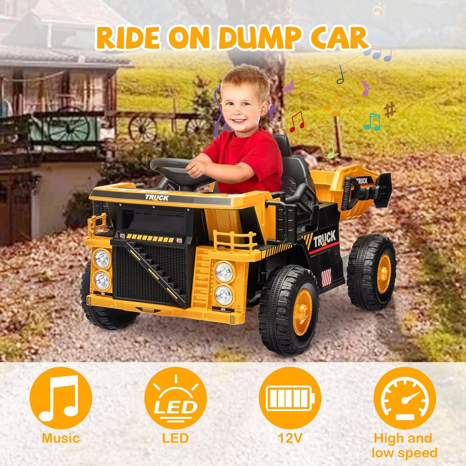 12V Electric Kids Ride-On Dump Truck Construction Vehicle with Remote Control Trend Times 3