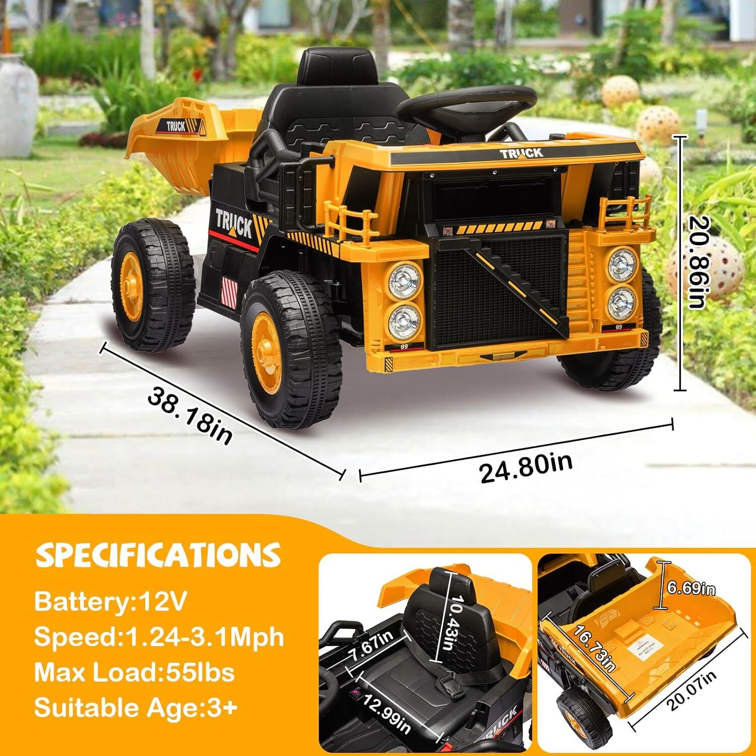 12V Electric Kids Ride-On Dump Truck Construction Vehicle with Remote Control Trend Times 5