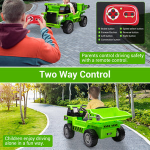 12V Kids Ride-On RC Dump Truck Construction Battery-Powered Tractor with Electric Bucket Trend Times 1