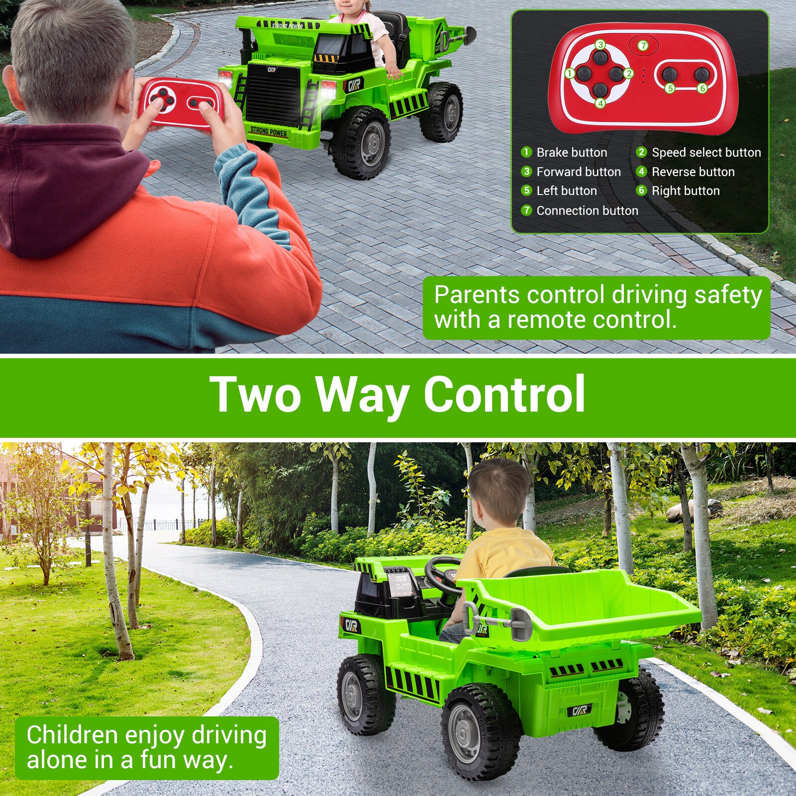 12V Kids Ride-On RC Construction Dump Truck with Electric Bucket and Battery Powered Tractor Trend Times 3