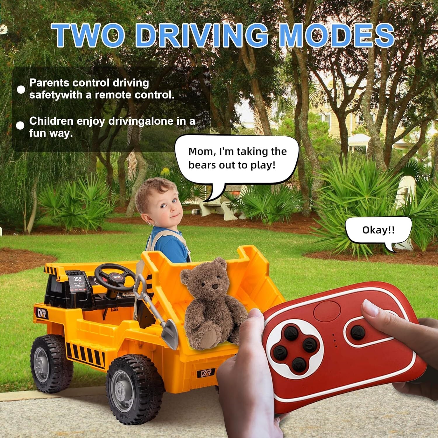 12V Kids Ride-On Electric Dump Truck with Remote Control, Shovel, MP3, and USB Player Trend Times 3
