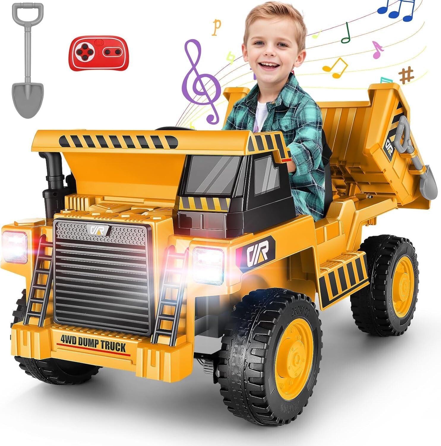 12V Kids Ride-On Dump Truck with Remote Control, Working Megaphone, and Sand Shovel Trend Times 12