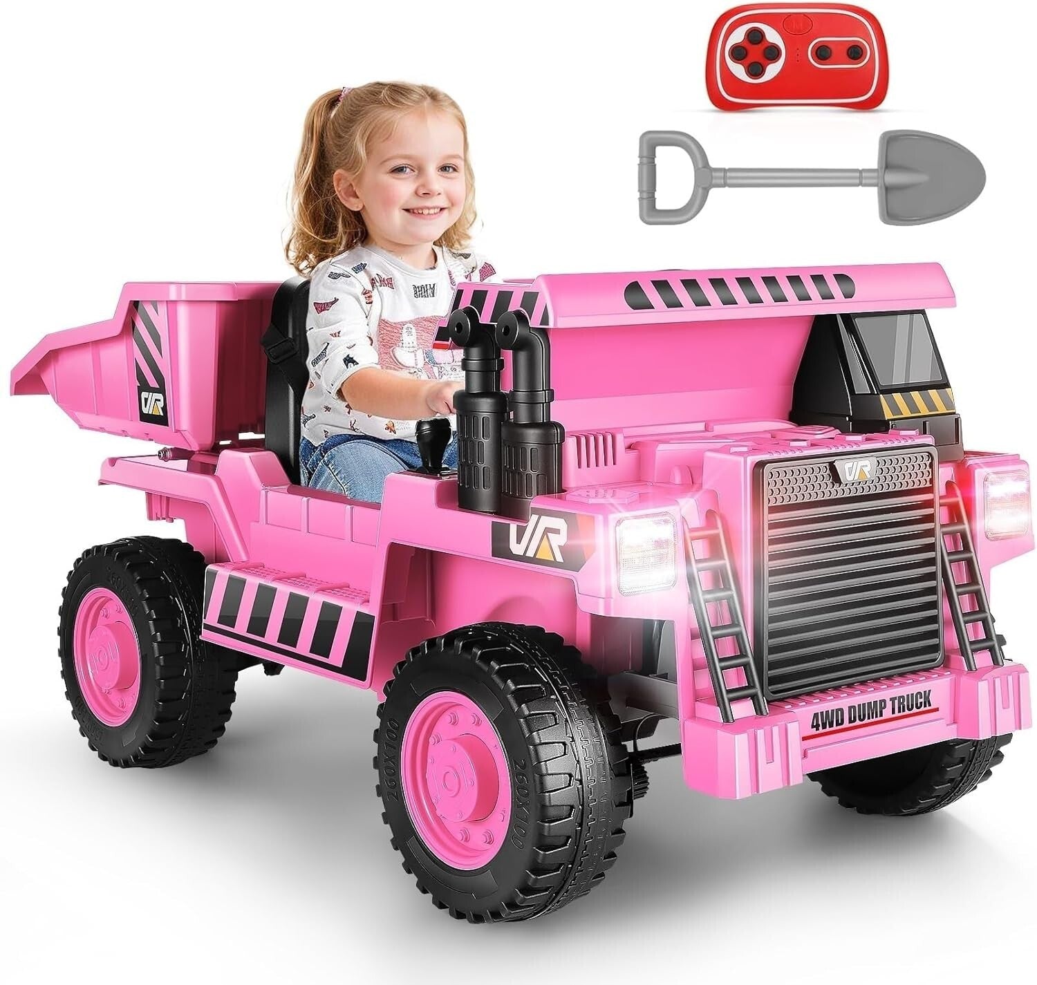 12V Kids Ride-On Dump Truck with Remote Control, Working Megaphone, and Sand Shovel Trend Times 3