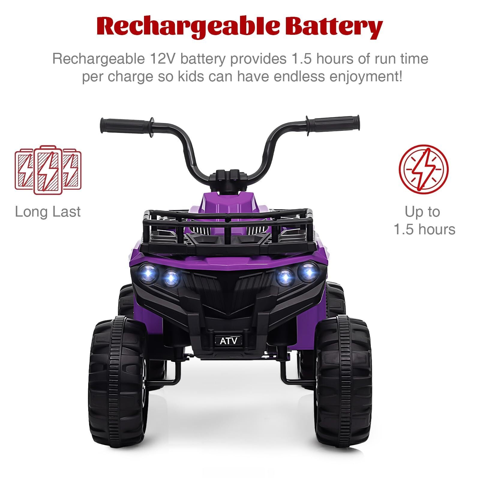 12V Kids Electric Ride-On 4-Wheeler ATV Quad with LED Lights and 1.8 MPH Speed Trend Times 4