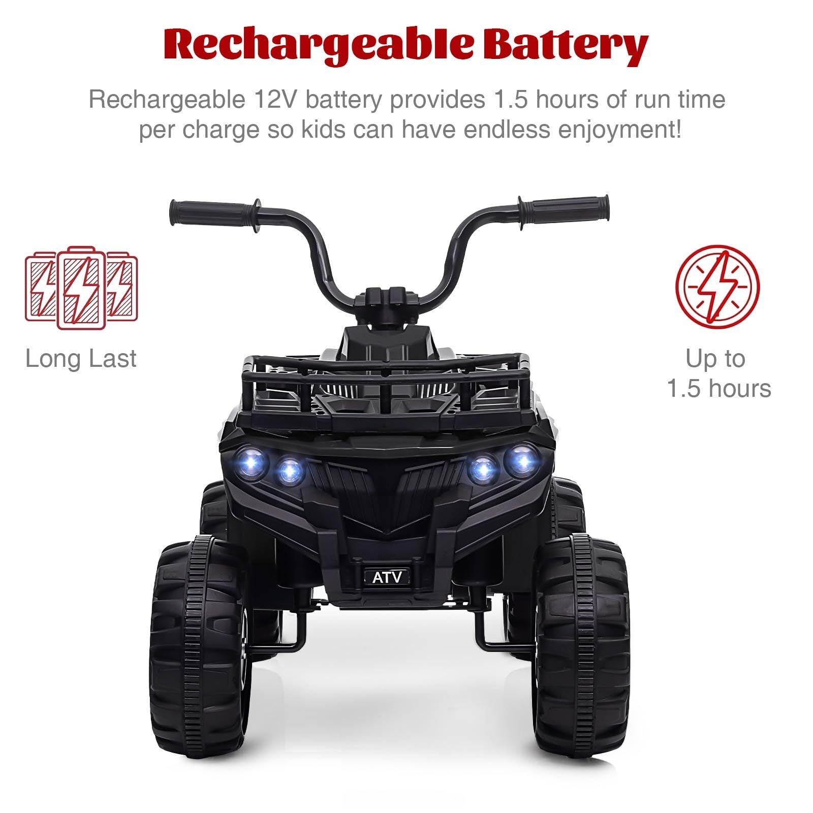12V Kids Electric Ride-On 4-Wheeler ATV Quad with LED Lights and 1.8 MPH Speed Trend Times 4