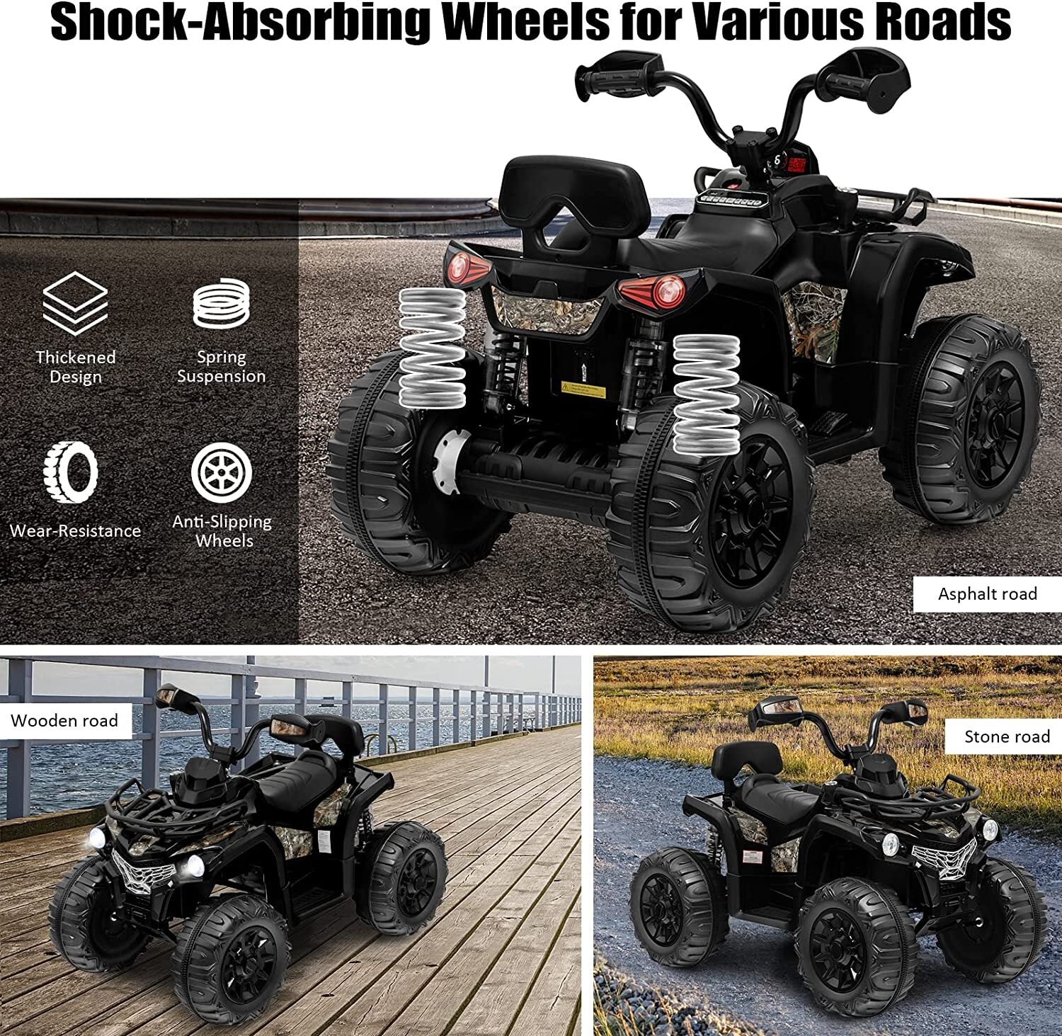 12V Kids Electric Ride-On ATV 4-Wheeler Quad Toy Car with 2 Speeds, Headlights, and MP3 Player Trend Times 4