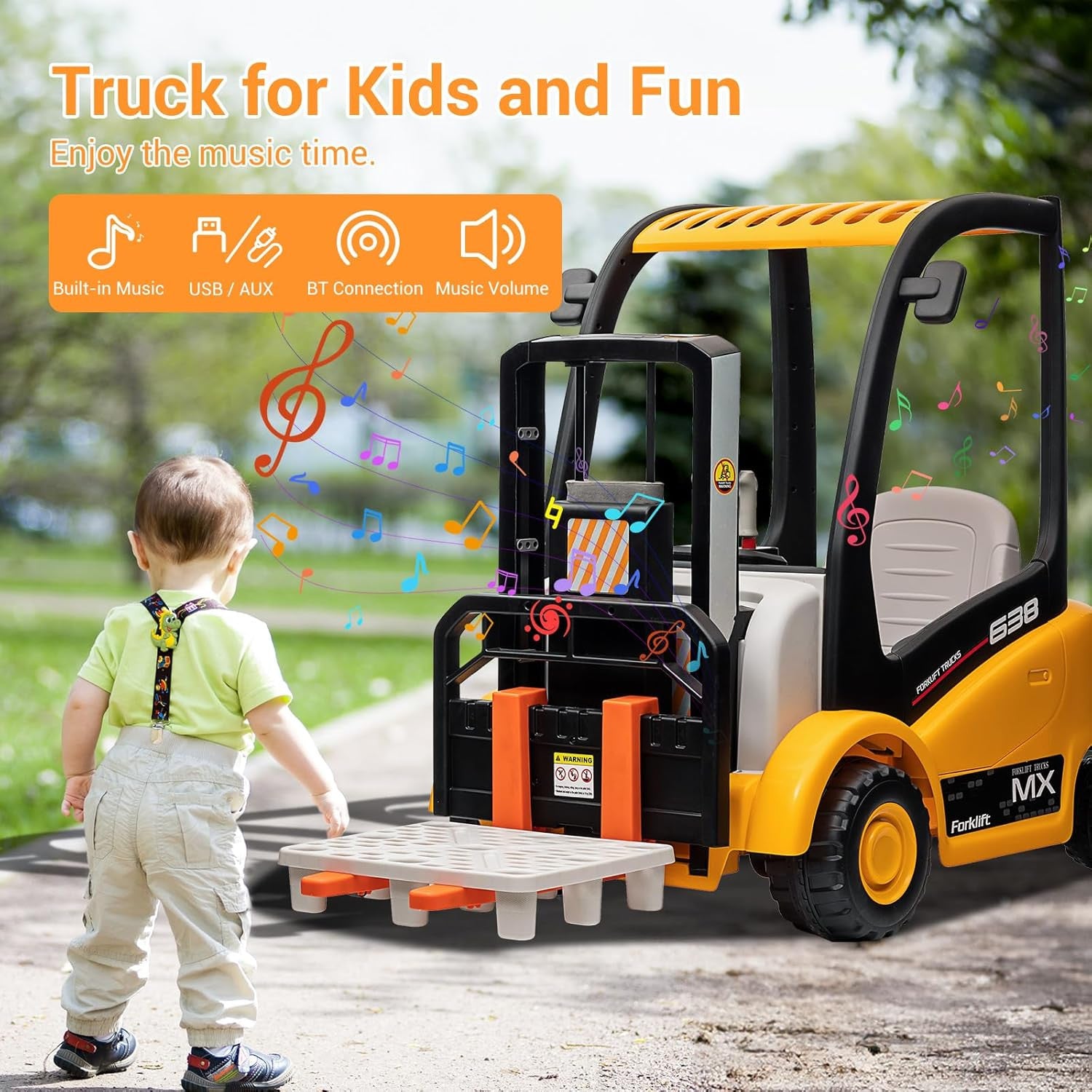 12V Kids Electric Ride-On Forklift Car with Liftable Fork and Remote Control Yellow Trend Times 3