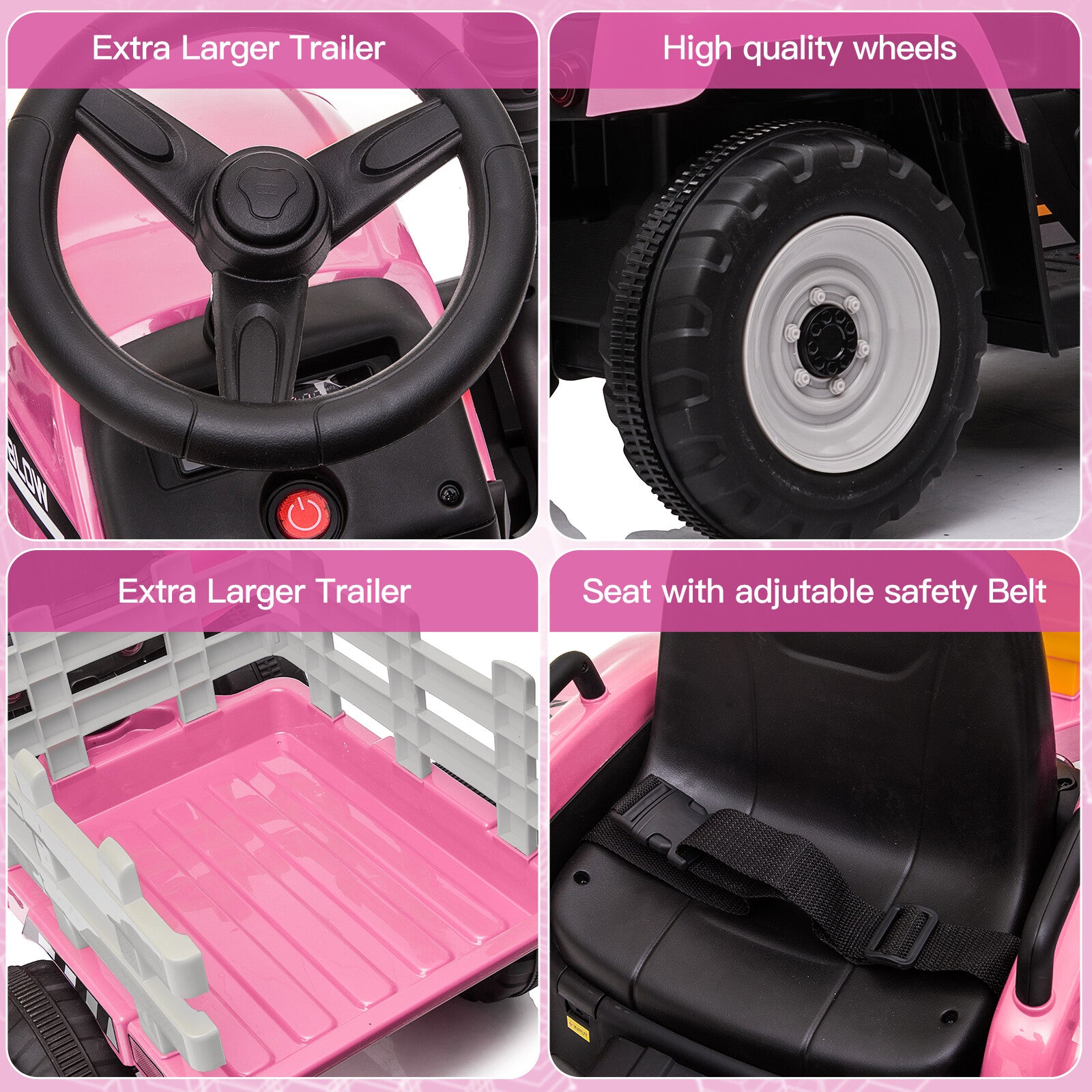 12V Kids Electric Ride-On Tractor with Trailer MP3 Player and LED Lights Trend Times 3