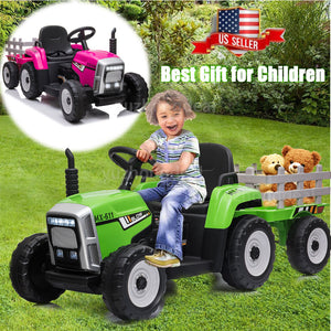 12V Kids Electric Ride-On Tractor with Trailer, Remote Control, MP3 Player, and LED Lights Trend Times 1