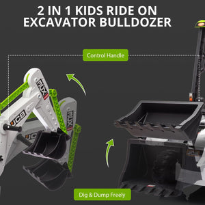 12V Kids Ride-On Excavator and Bulldozer with Remote Control Front Loader Digger Toy Trend Times 2