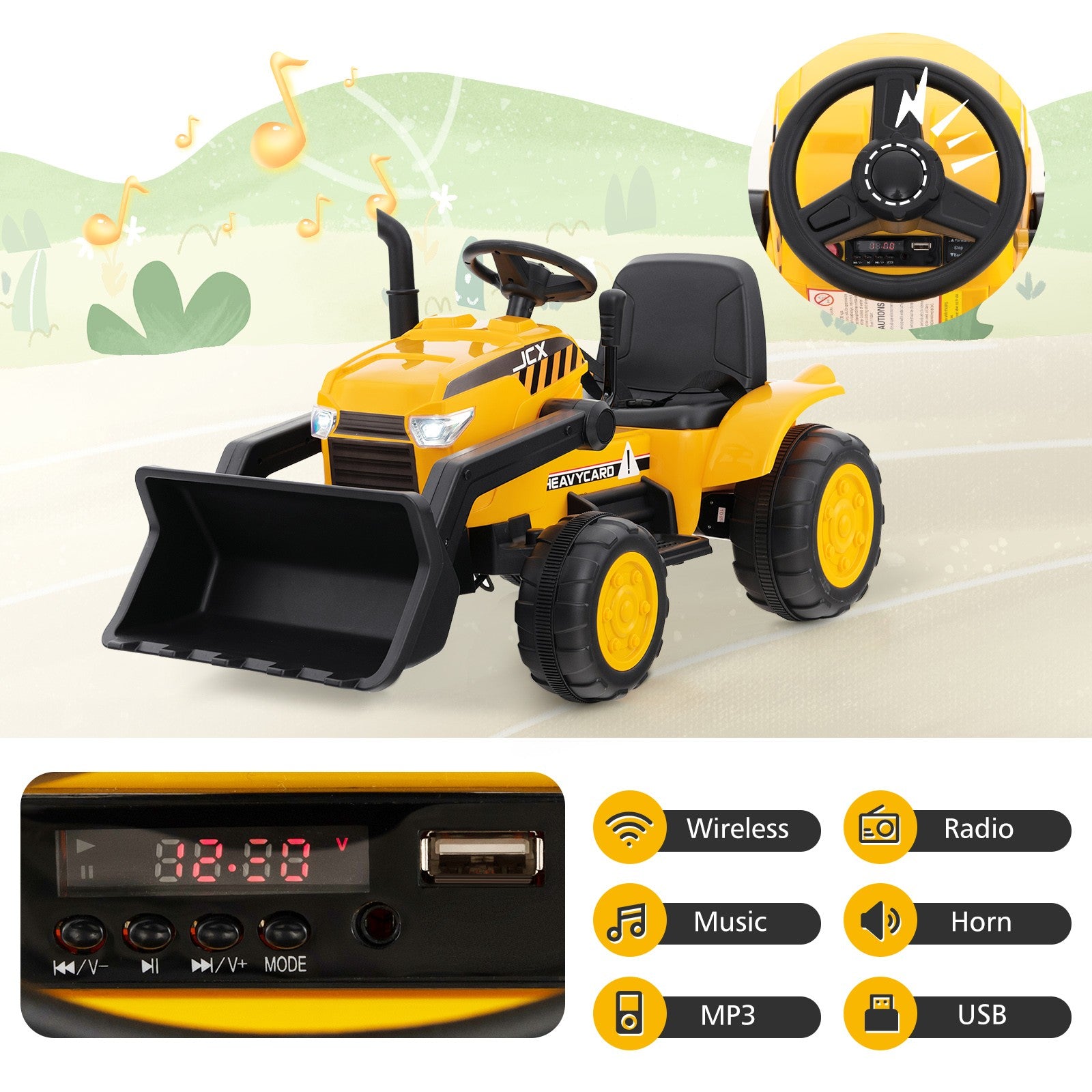 12V Kids Electric Ride-On RC Excavator Digger Bulldozer Tractor with Lights and Music Trend Times 7