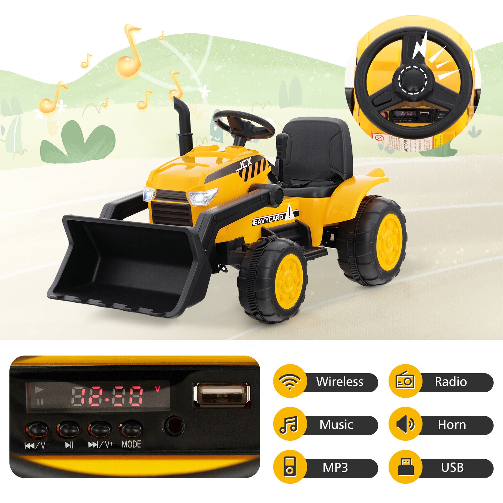 12V Kids Electric Ride-On Construction Vehicles RC Excavator Digger Bulldozer Tractor with Music and Lights Trend Times 7