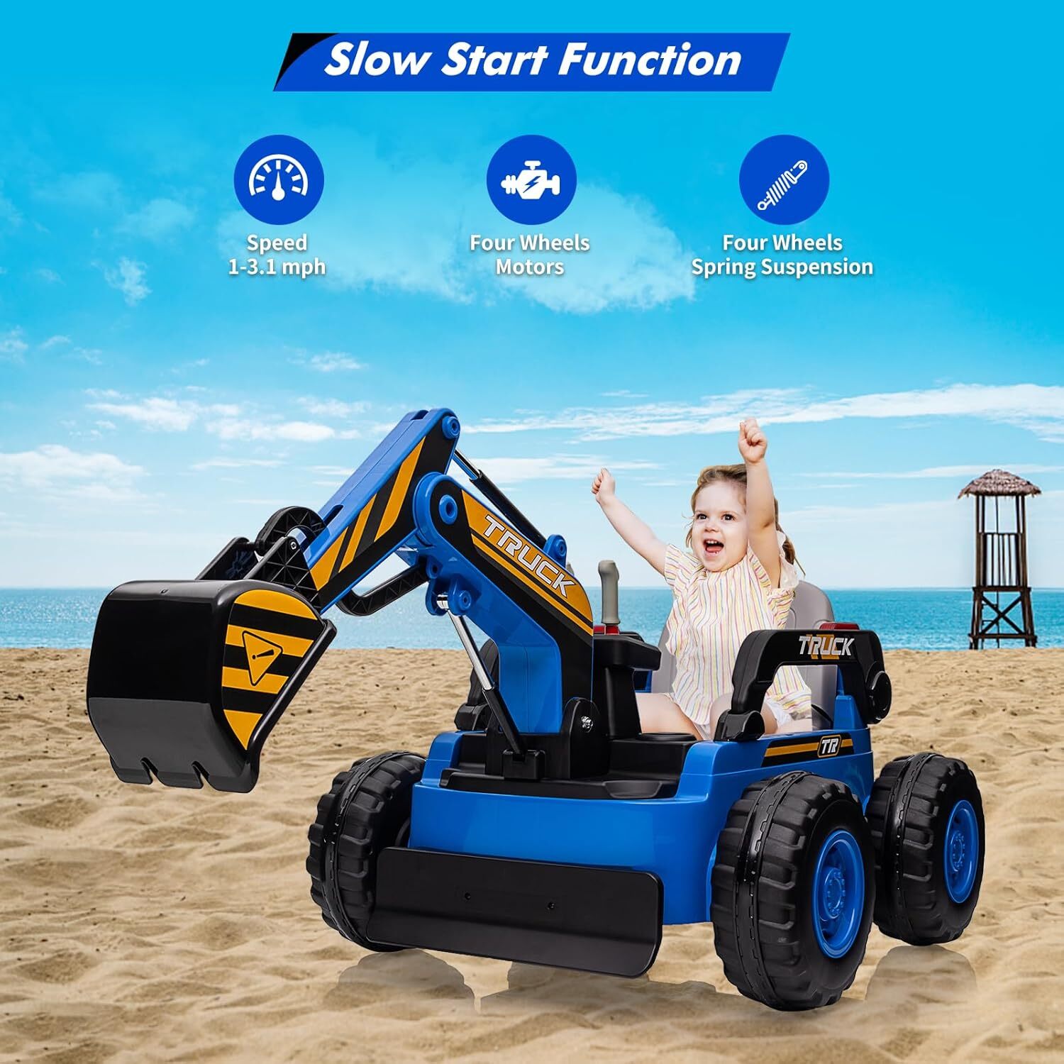 12V Kids Ride-On Excavator Truck with Remote Control and Electric Digging Arm Trend Times 10