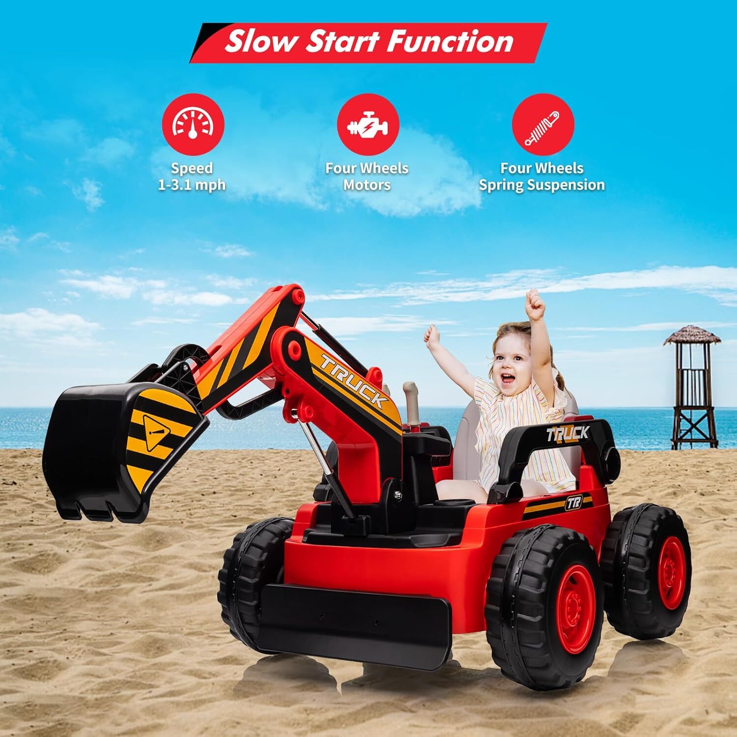 12V Kids Ride-On Excavator Truck with Remote Control and Electric Digging Arm Trend Times 22