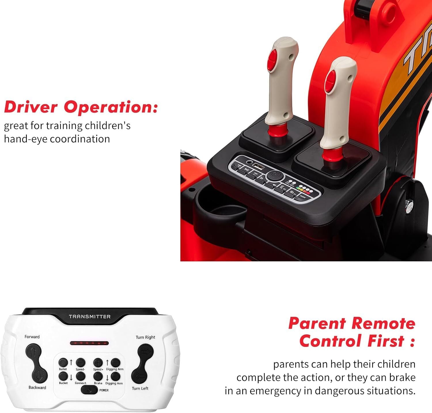 12V Kids Ride-On Excavator Truck with Remote Control and Electric Digging Arm Trend Times 24
