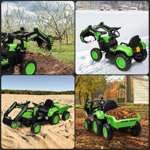 12V Kids Electric Ride-On 3-in-1 Excavator and Tractor with Detachable Trailer Trend Times 6