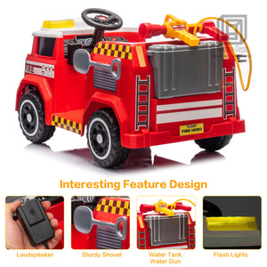12V Kids Ride-On Firefighter Truck Toy with Fire Gun, Shovel, Loudspeaker, and Music Trend Times 2