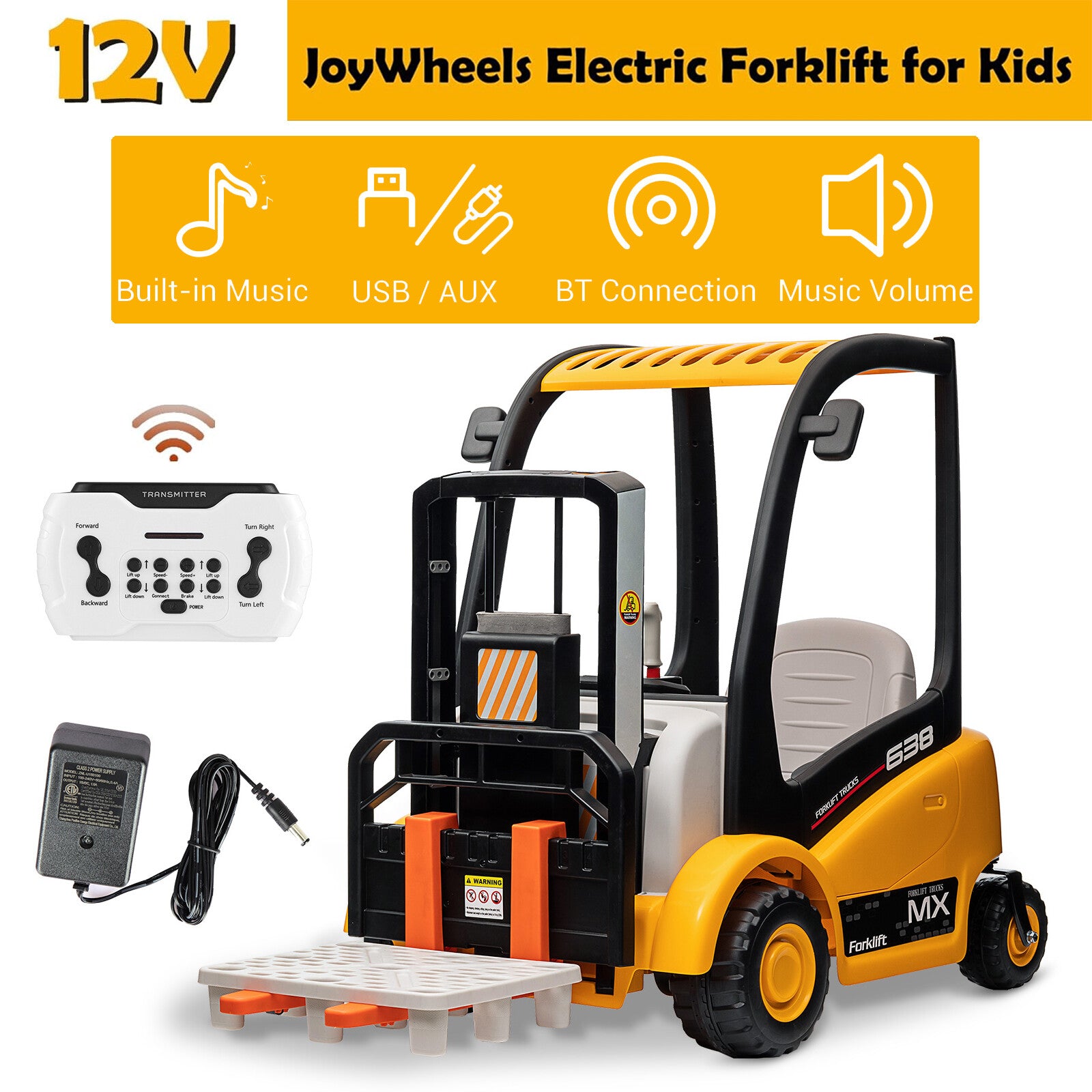 12V Kids Ride-On Forklift Battery Powered Toy with Liftable Fork and Pallet Trend Times 0
