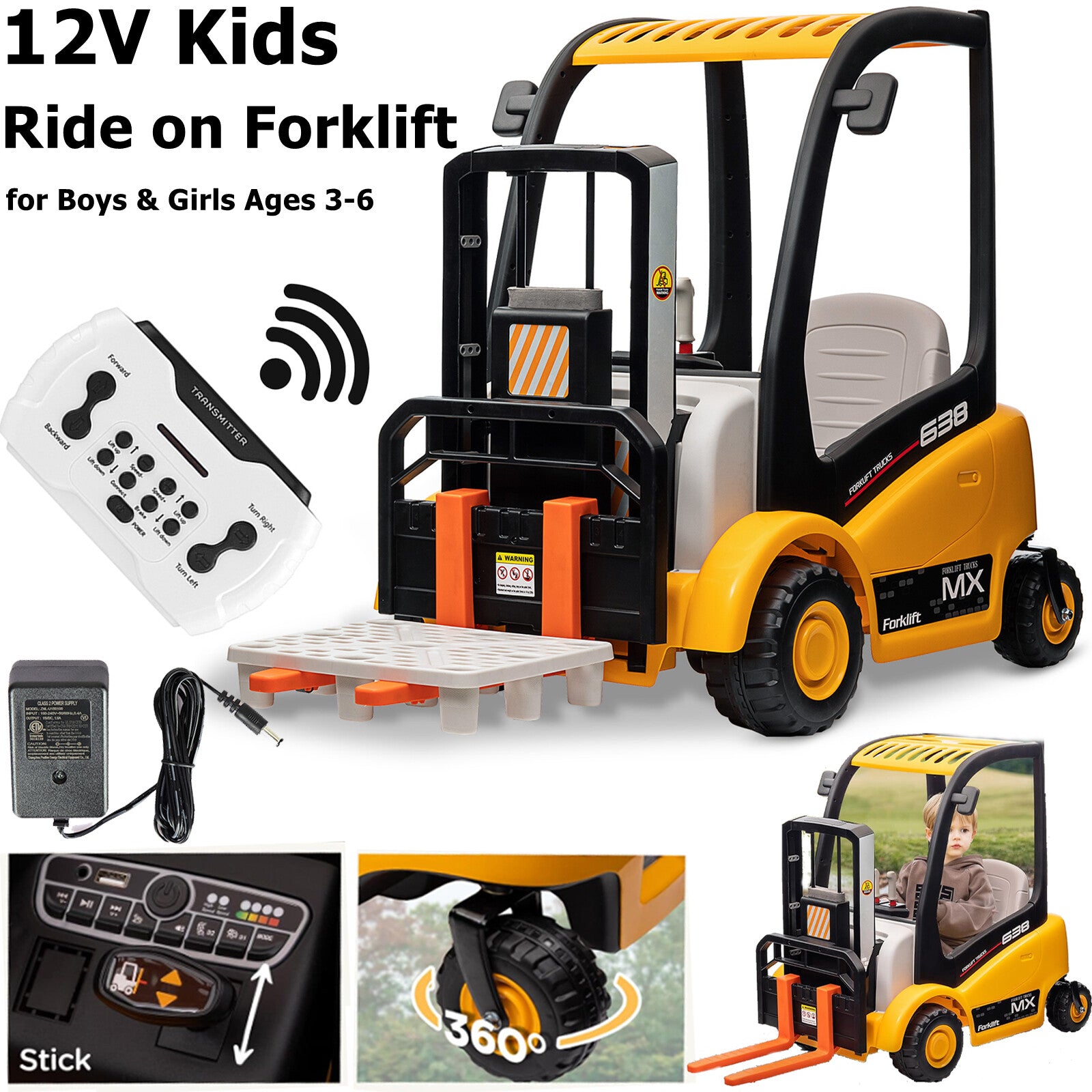 12V Kids Electric Ride-On Forklift with Liftable Fork and Tent Accessory Trend Times 0