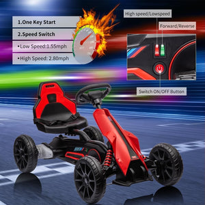 12V Kids Ride-On Go Kart with Adjustable Seat, 2.8 MPH Drifting Car, 66 lbs Capacity, 35W Motor, Red Trend Times 3