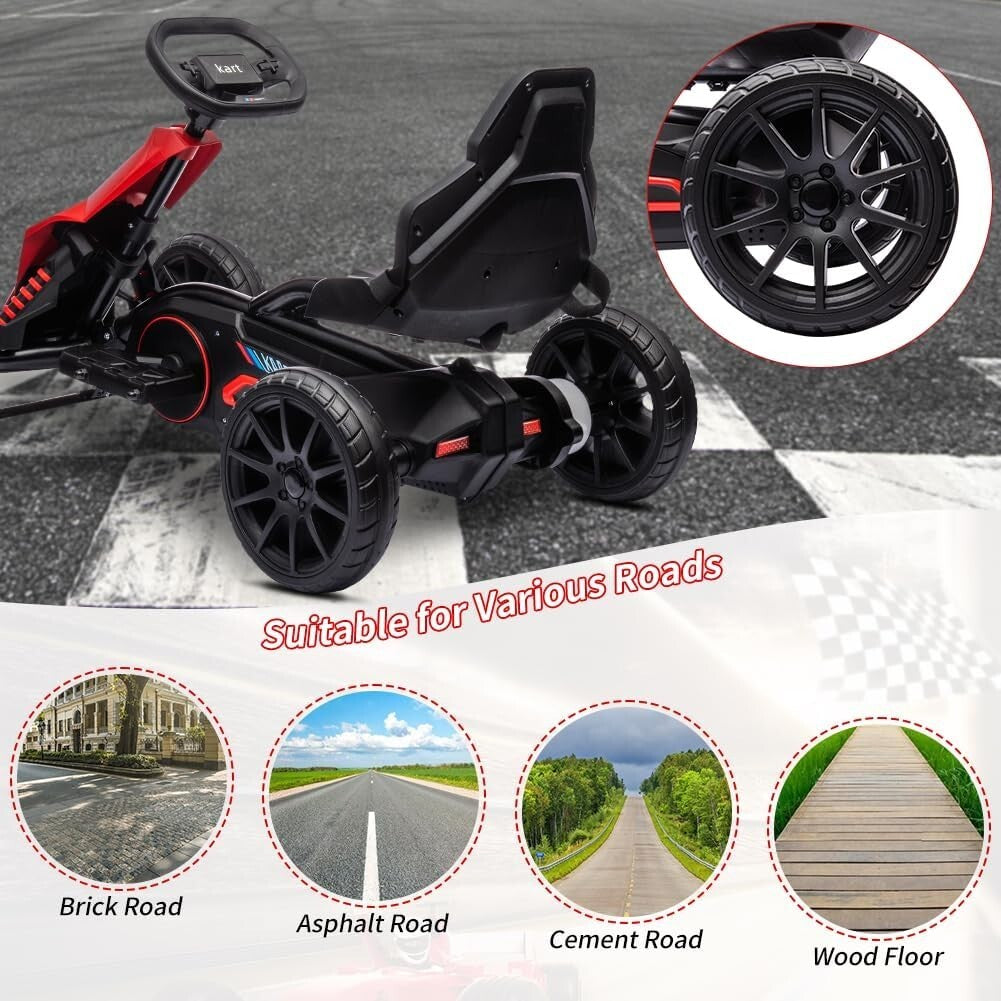 12V Kids Ride-On Go Kart with Adjustable Seat, 2.8 MPH Drifting Car, 66 lbs Capacity, 35W Motor, Red Trend Times 5