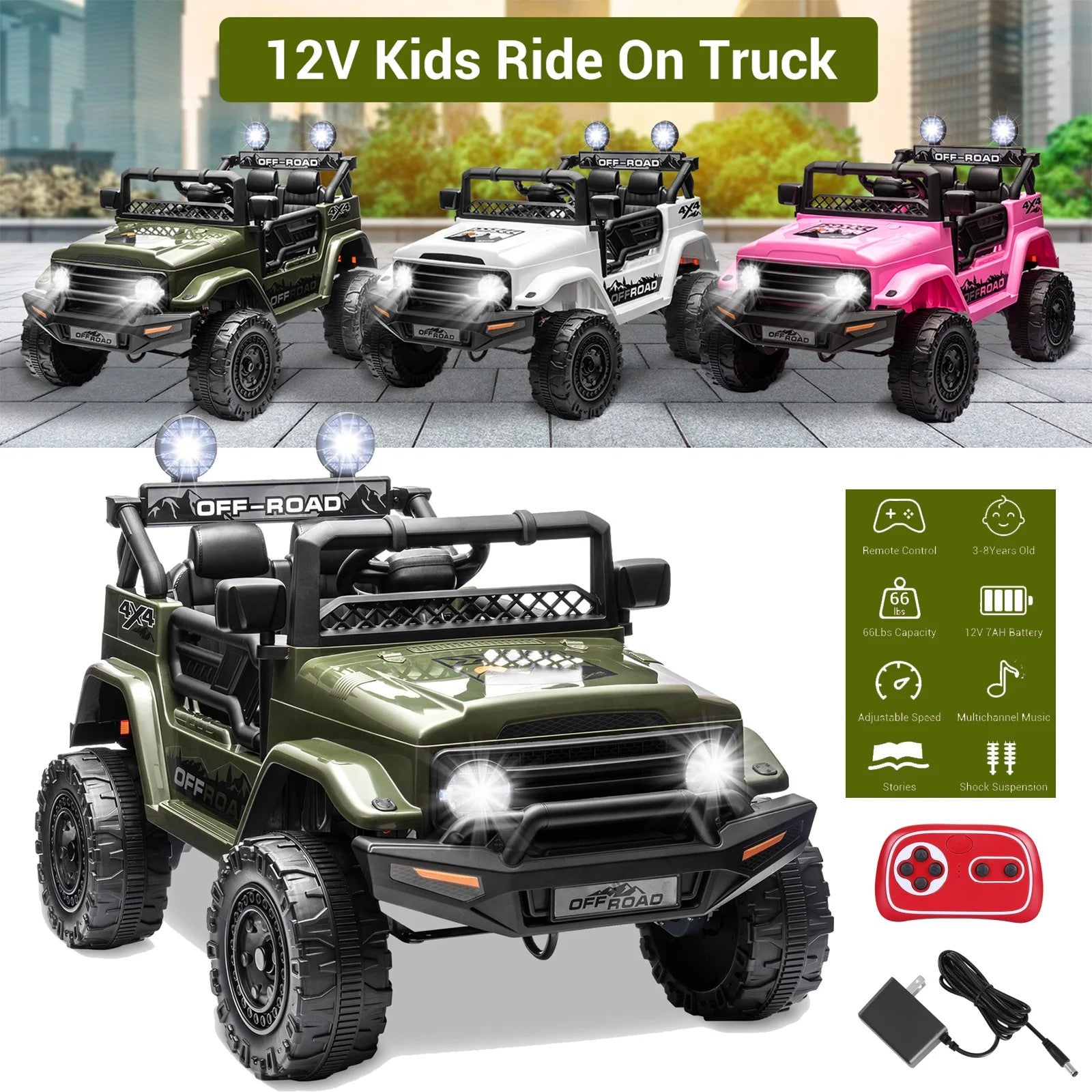 12V Rechargeable Kids Ride-On Jeep with 7AH Battery Powered Electric Truck Car Trend Times 10