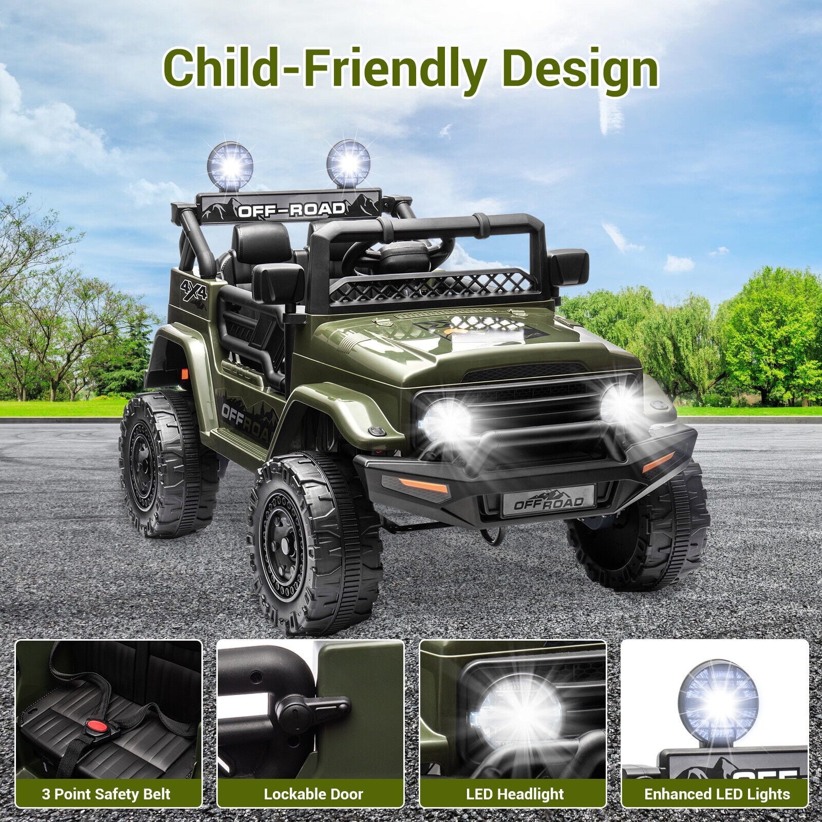 12V Rechargeable Kids Ride-On Jeep with 7AH Battery Powered Electric Truck Car Trend Times 2
