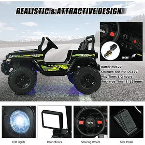 12V Kids Ride-On Jeep Car with 2.4G Remote Control in Black and Green Trend Times 2