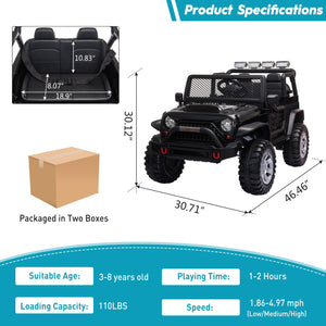 12V Electric Ride-On Jeep with Remote Control for Kids Ages 3-8 Black Trend Times 2
