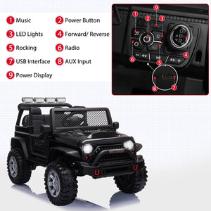 12V Electric Ride-On Jeep with Remote Control for Kids Ages 3-8 Black Trend Times 5
