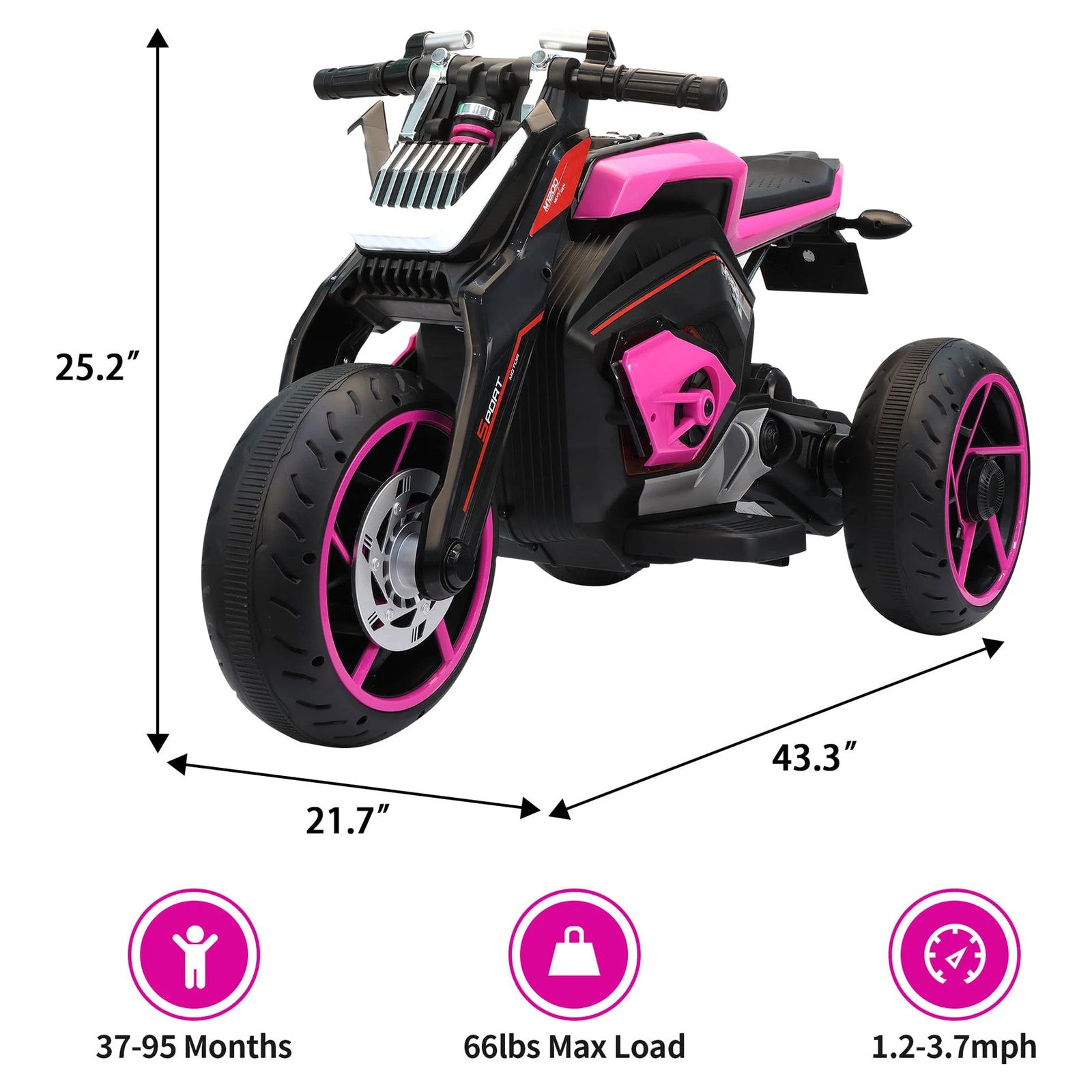 12V Battery-Powered Electric Ride-On 3-Wheel Kids Trike Motorcycle Trend Times 2