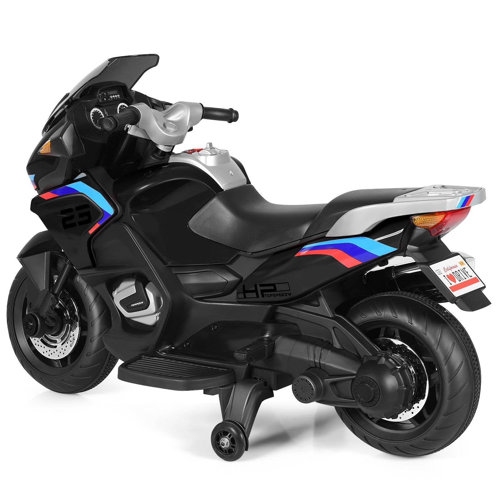 12V Kids Electric Ride-On Motorcycle with Training Wheels and Lights – Black Trend Times 11