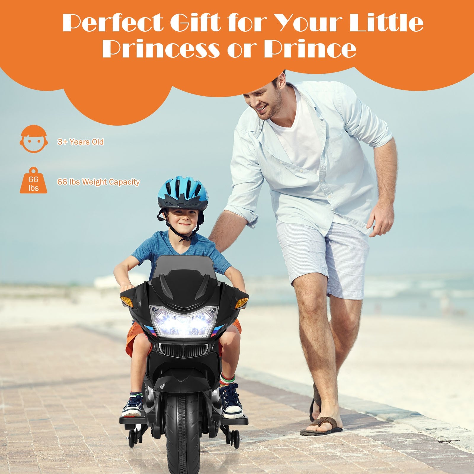 12V Kids Electric Ride-On Motorcycle with Training Wheels and Lights – Black Trend Times 4
