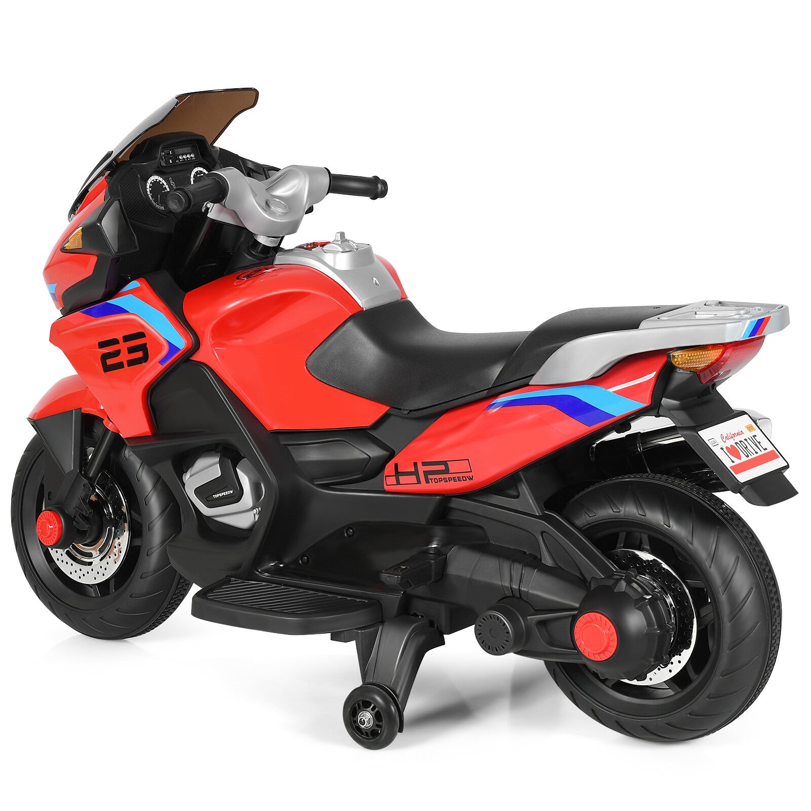 12V Electric Kids Ride-On Motorcycle with Training Wheels and Lights Red Trend Times 11