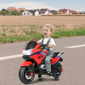12V Electric Kids Ride-On Motorcycle with Training Wheels and Lights Red Trend Times 3
