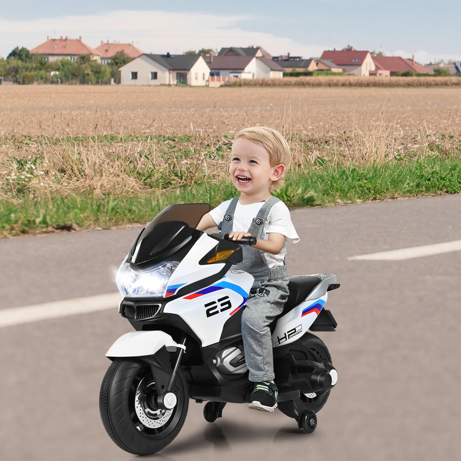 12V Kids Electric Ride-On Motorcycle with Training Wheels, Lights, and Music Trend Times 3