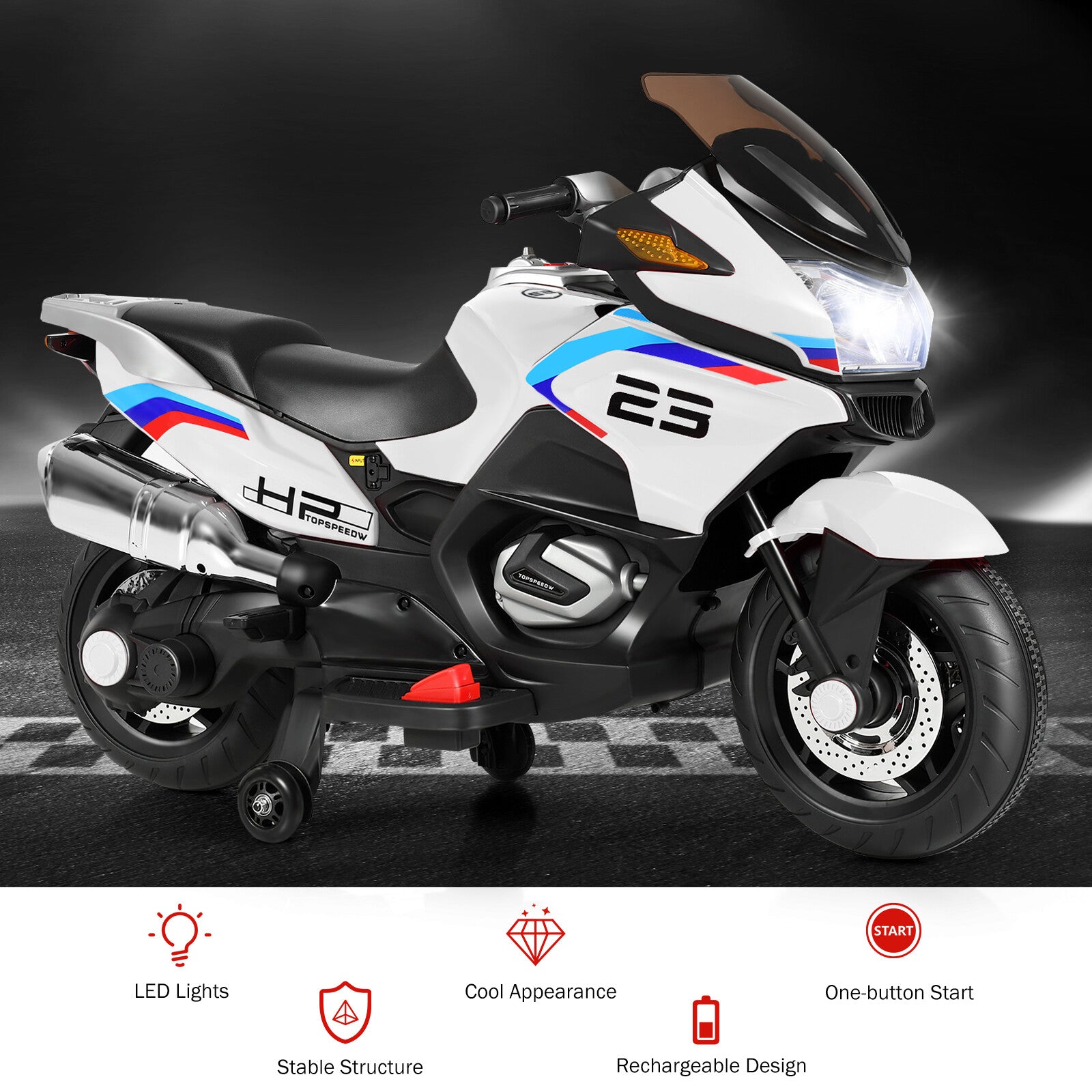 12V Kids Electric Ride-On Motorcycle with Training Wheels, Lights, and Music Trend Times 5